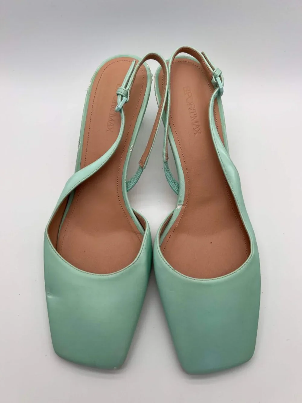 Sportmax Max Mara Turquoise Leather Slingback Pump Sculptural Kitten Heel Sz 39